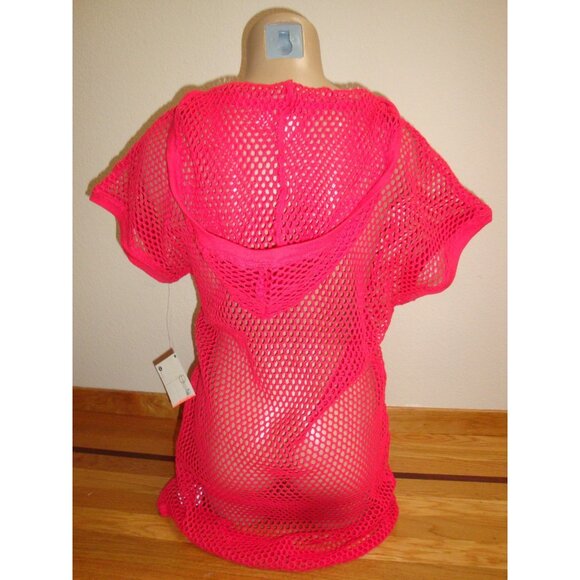 NWT $50 ROXY HOODED MESH SWIMSUIT SHORT SLEEVE COVER-UP DRESS TEABERRY SMALL - Picture 3 of 3